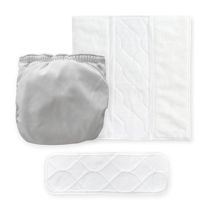 Amazing Baby Hybrid Cloth Diaper Cover/Swim Diaper, Small, Sz 2 (8-15 lbs), Use Boosties Disposable or Reusable Inserts, Gray, SmartNappy Set: Cover + Tri-Fold + Booster Pad