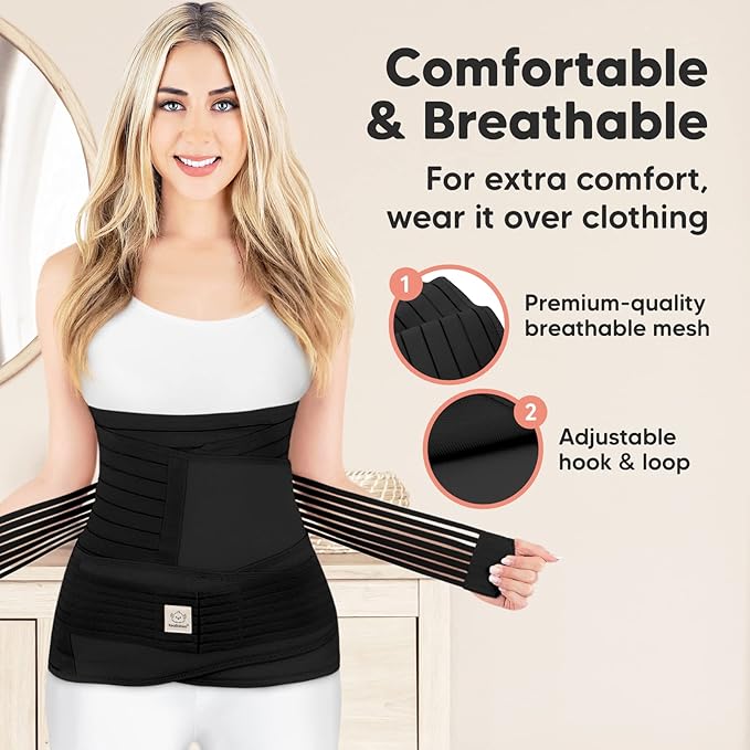 KeaBabies Reusable Nursing Pads for Breastfeeding, 14-Pack and 3 in 1 Postpartum Belly Support Recovery Wrap - 4-Layers Organic Nursing Pads - Postpartum Belly Band
