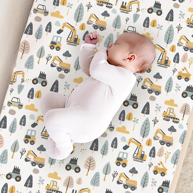 Cartoon Car Transportation Construction Truck Trees Baby Changing Pad Cover,Unisex Car Nursery Diaper Changing Table Pad Mat Sheet for Boys Girls-16x32