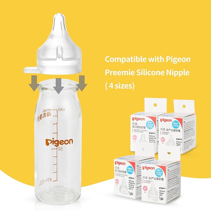 Pigeon Glass Bottle with Lid and Name Tag, 3.38 Oz (Not Including Nipple), Please Use It Under The Guidance of a Pediatrician