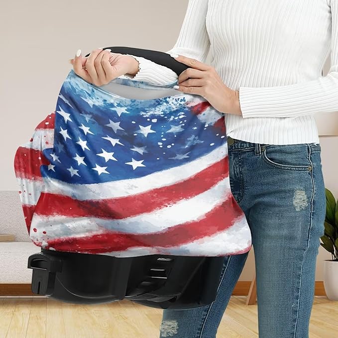 Belidome American Flag Nursing Cover Up for Breastfeeding 4th of July Breast Feeding Covers for Women Patriotic Red White and Blue Car Seat Canopy for Babies