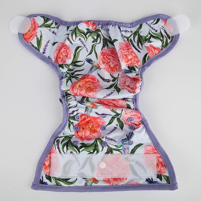 Baby Cloth Diaper Cover Nappy Hook and Loop Double Gussets for Girls (Hummingbirds Floral) One Size