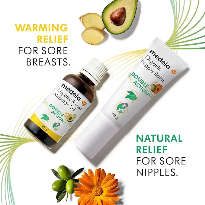 Medela Organic Breast Massage Oil for Breastfeeding Mothers, 1.69 fl. Oz | Medela Organic Nipple Cream | Soothing and Nourishing for Breastfeeding Moms – 1.34 fl. Oz