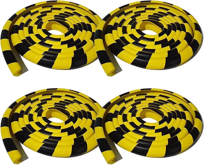 Wall Edge Corner Guards, 196.9in/5m Yellow Black Safety Bumpers, Self-Adhesive Foam Protector Padding, Warehouse Racks, Shelves, Garage & Equipment Protection (4, Yellow+Black, 196.9in/5m)