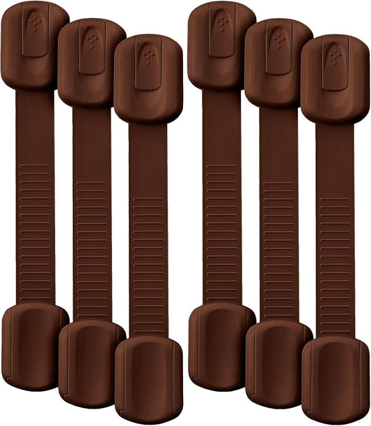 Bates- Child Safety Strap Locks, 6 Pack, Brown, Baby Cabinet Locks
