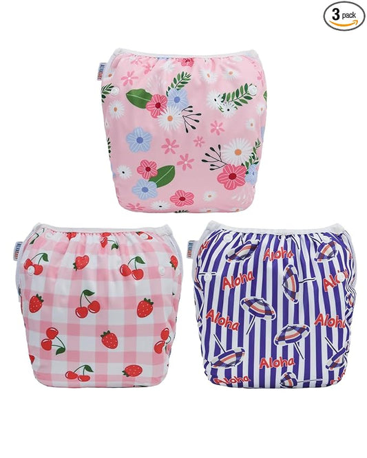 ALVABABY Swim Diapers 3pcs Baby & Toddler Snap One Size Reusable Adjustable Baby Boys' Swim Diapers for Swimming Lessons 3SWY65A