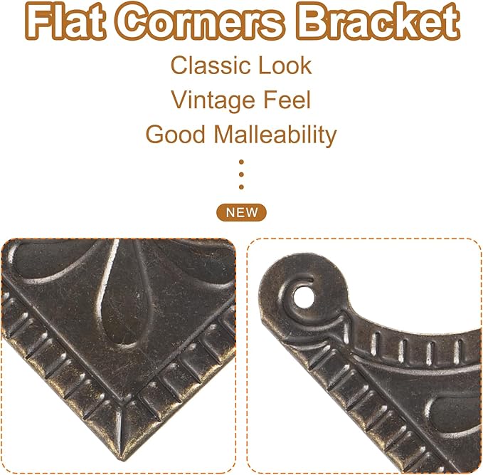 uxcell 30pcs Vintage Corner Protector 1.5"x1.5"x0.3" Decorative Metal Edge Corner Protectors Brackets with Mounting Nails for Box Wooden Case Chest Table Desk Bronze