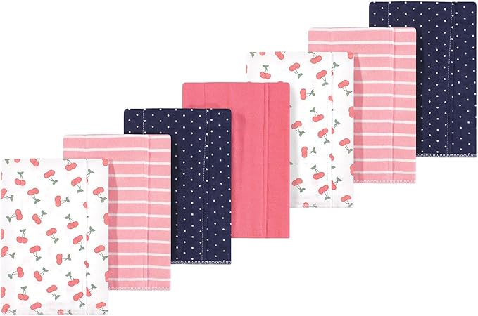 Luvable Friends Hudson Baby Flannel Burp Cloths 7pk, Pink Cherry