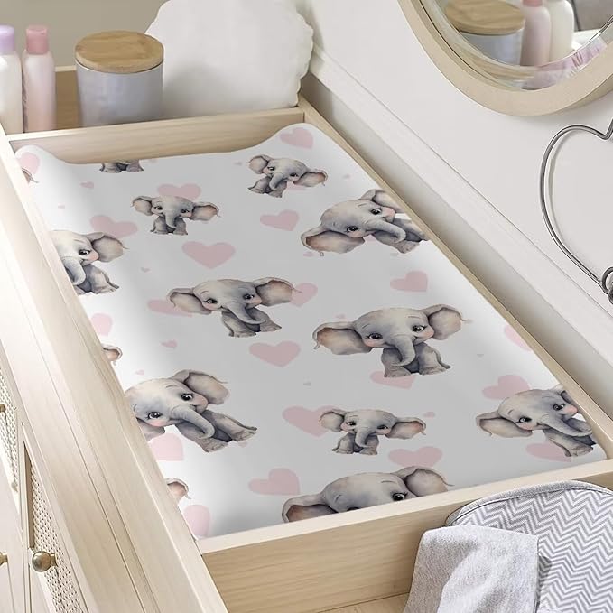 ZDCUSTOM Cartoon Elephant Baby Changing Pad Cover Change Table Pad Covers for Baby Girls and Boys, Diaper Changing Table Mat Fits Standard Contoured Changing Pads