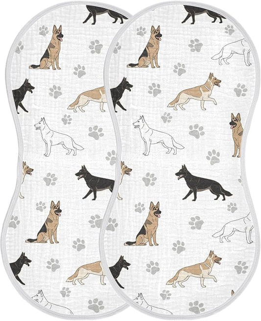 2 Pack Muslin Burp Cloths German Dogs Paw White Cotton Baby Burp Cloths Ultra Absorbent Soft Thick Burping Cloth for Newborn Babies 22x11 Inch