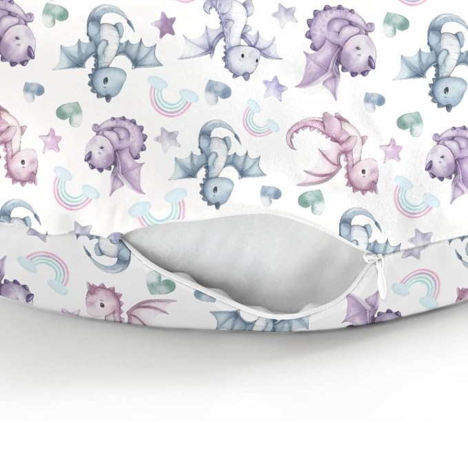 Fairytale Dragon Love Stars Baby Nursing Pillow Covers for Boy Girl Baby Dragons Purple Nursery Feeding Pillowcase for Breastfeeding Pillows Fantasy Animal Soft Stretchy Slipcover for Newborn Infant