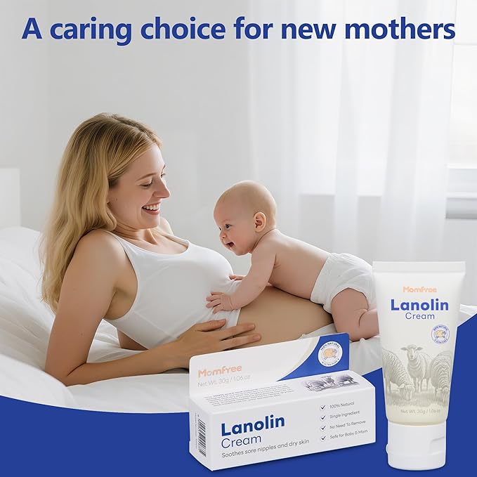 Nipple Cream Safe for Breastfeeding: Lanolin Nipples Balm 100% Natural | Sore Nipple Relief & Cracked | Soothing Protection for Nursing Moms - 30g/1.06oz