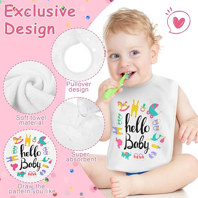 Hercicy Full Coverage Pullover Toddler Baby Bibs Terry Cloth Bibs with Snap Button for 0-4 Years Unisex Feeding Drooling