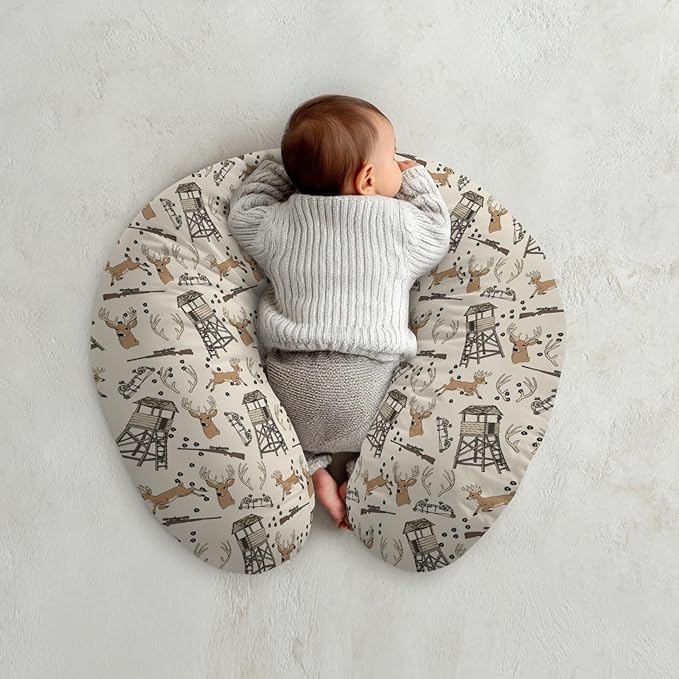 Deer Hunting Nursing Pillow Covers Hunter Tree Stand Removable Breastfeeding Slipcover Wild Animals Hunter Nursing Pillow Case for Newborn Boys Girls