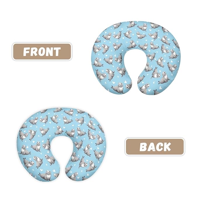 GOSTONG Soft Stretchy Nursing Pillow Cover with Hidden Zipper Animal Seal Print Breastfeeding Pillow Slipcover for Baby Boys & Girls, Nursing Pillow Case for Newborn