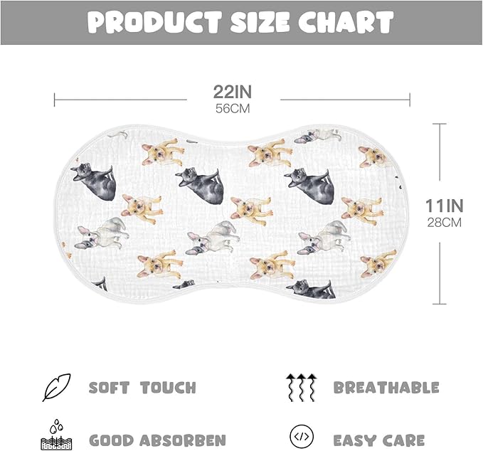 vvfelixl Muslin Burp Cloths Pets French Bulldog Baby Washcloths for Baby Girl Boys 2 Pack
