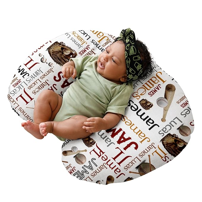 Dyoart Baby Nursing Pillow Cover, Custom Breastfeeding Bottle Pillow Slipcover, Personalized Gift for Infant Boys Girls,Baseball Pattern, Ultra Soft Comfortable(one Size)