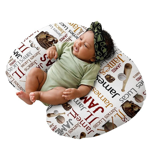 Dyoart Baby Nursing Pillow Cover, Custom Breastfeeding Bottle Pillow Slipcover, Personalized Gift for Infant Boys Girls,Baseball Pattern, Ultra Soft Comfortable(one Size)