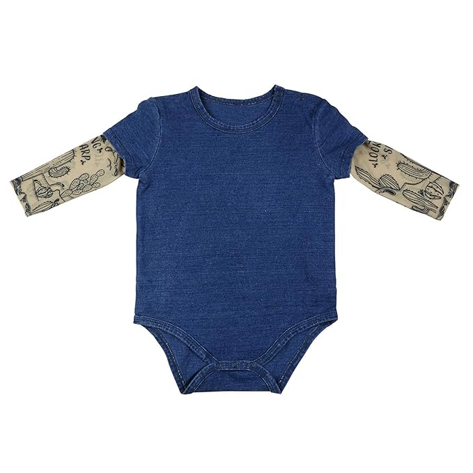 Stephan Baby Snapshirt-Style Diaper Cover with Tattoo Sleeves, Western, Denim Blue, Fits 6-12 Months