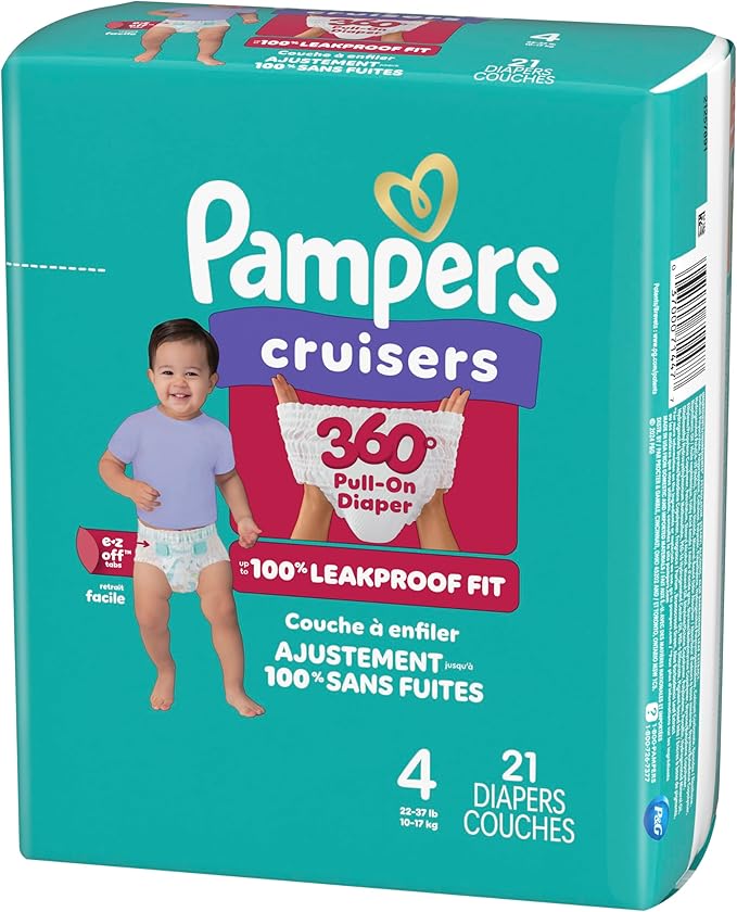 Pampers Diapers - Cruisers 360° - Size 4, 21 Count, up to 100% Leakproof Fit, Designed for Active Babies, Pull On Diaper (Pack of 4)