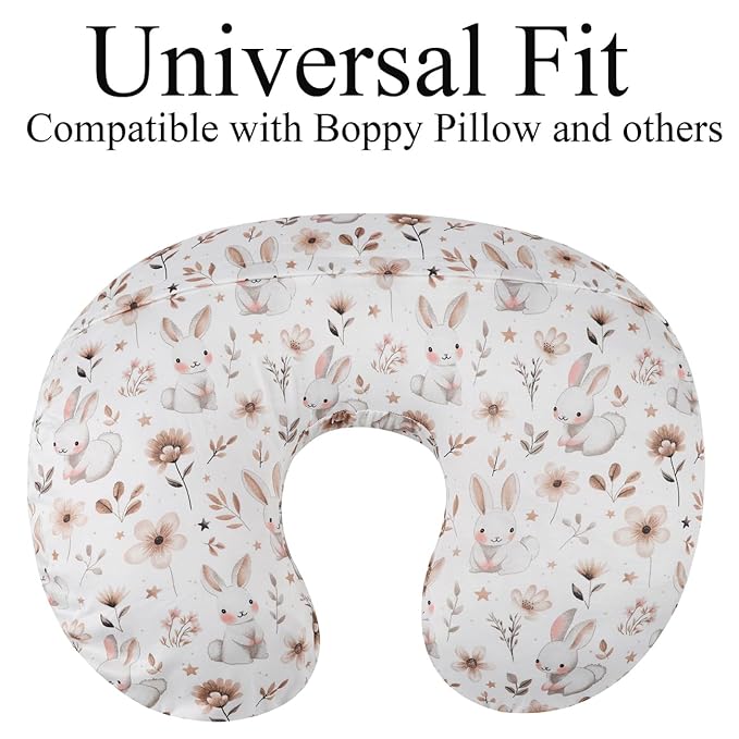 Nursing Pillow Cover Set 3 Pack Nursing Pillow Slipcovers for Moms Breastfeeding Moms, Ultra-Soft Stretchy Fit Standard Nursing Pillows Cream/Brown/Rabbit