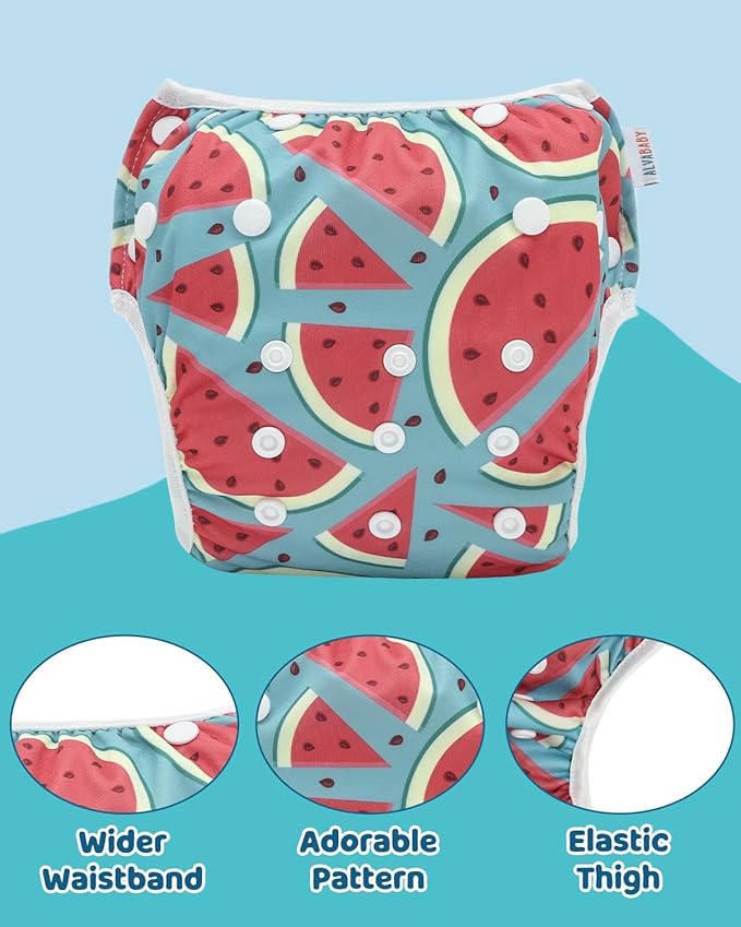 ALVABABY Swim Diapers 3pcs Baby & Toddler Snap One Size Reusable Adjustable Baby Boys' Swim Diapers for Swimming Lessons 3SWY66A