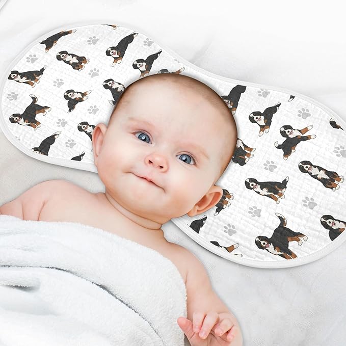 4 Pack Muslin Burp Cloths Bernedoodle Dogs White Cotton Baby Burp Cloths Ultra Absorbent and Soft Burping Cloth for Newborn Must Haves 22x11 Inch
