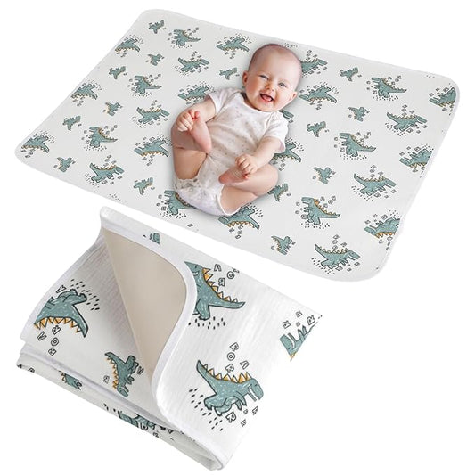 Baby Diaper Changing Pad, 19.7"x25.6" Waterproof Changing Pad Liners with 100% Muslin Cotton Front Top and Leather Back, Soft and Absorbent Portable Changing Mat for Travel, Changing Station