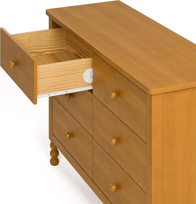 Storkcraft Rio 6 Drawer Dresser (Almond) – GREENGUARD Gold Certified, Wood Dresser for Bedroom, Kids & Nursery Storage Chest, Safety Interlocking Drawers, Pre-Installed Tracks, Kids Chest
