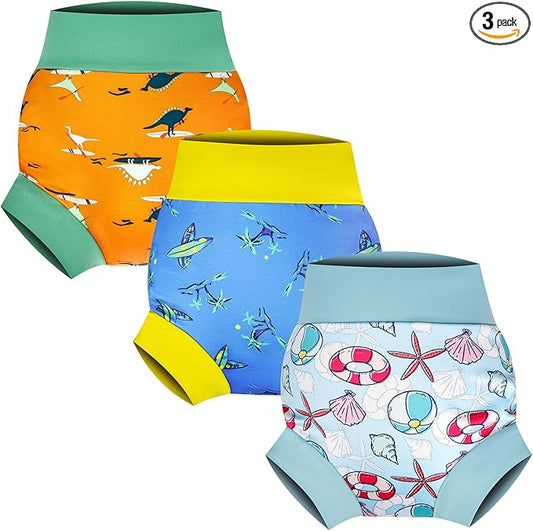 MooMoo Baby Swim Diapers 3 Pcs Waterproof Reusable Swimming Diapers for Baby Boys and Girls Swim Lesson 4T