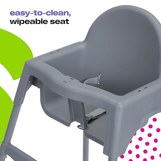 Cosco Kids Canteen High Chair Lightweight Portable Baby Feeding Chair with Adjustable Tray, Easy to Clean, Kitchen or Dining Use, Toddlers Up to 33 lbs, Mono Grey