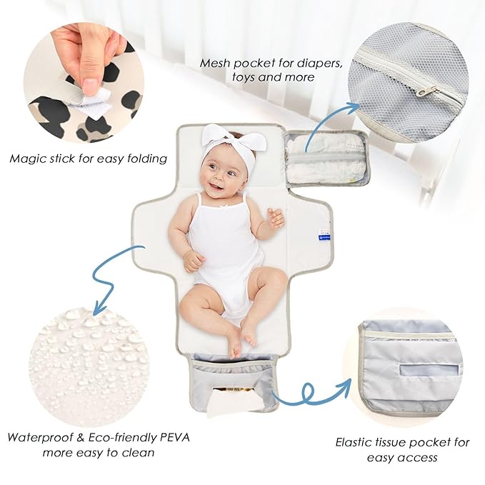 Animal Leopard Print Portable Diaper Changing Pad, Portable Changing Pad for Newborn Girl & Boy - Baby Changing Pad Lightweight Waterproof Travel Changing Kit