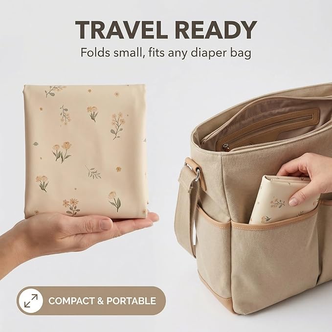 Vegan Leather Baby Changing Mat - Wipeable Portable Changing Pad, Foldable Travel Changing Mat for Baby, Newborns Toddlers Shower Gifts (Flower,20"*28")