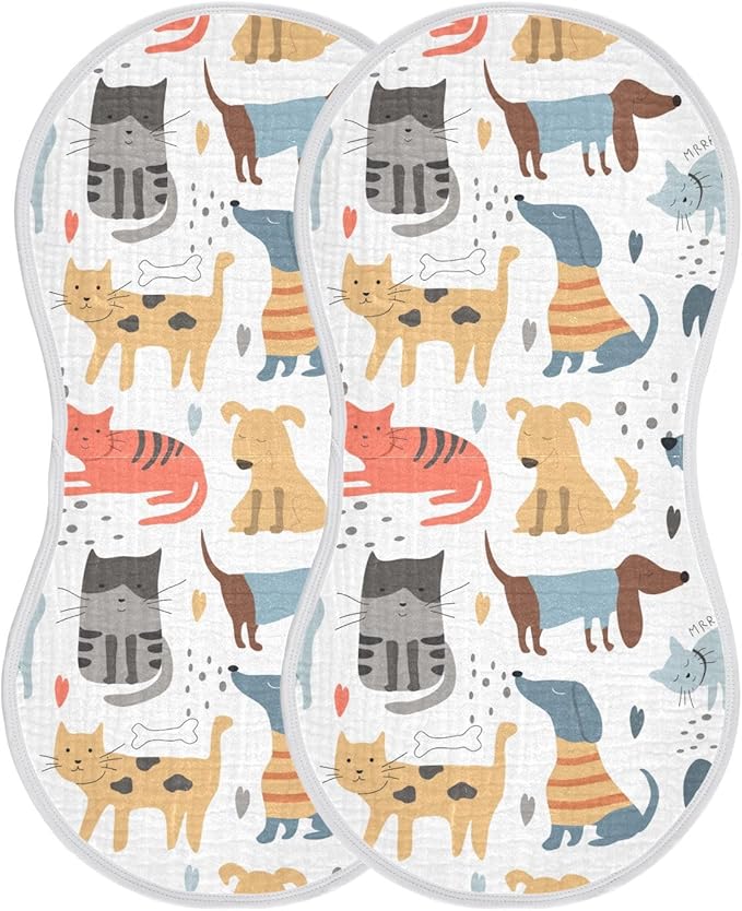 vvfelixl Baby Burp Cloths Different Dogs Cats Baby Newborn Cotton Burping Cloths Set Baby Washcloths 4 Pack