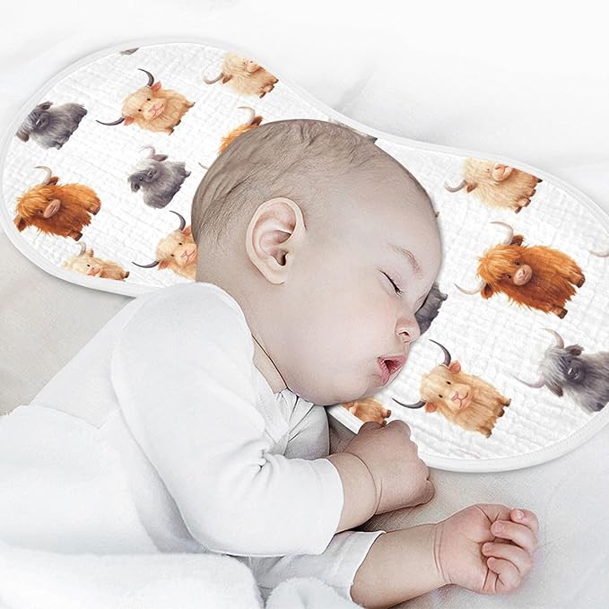 2Pcs Cute Highland Cow Pattern Burp Cloth,Unisex Large Absorbent Soft Cotton Muslin Burping Cloths for Newborn Boys Girls,11x22in,A110859