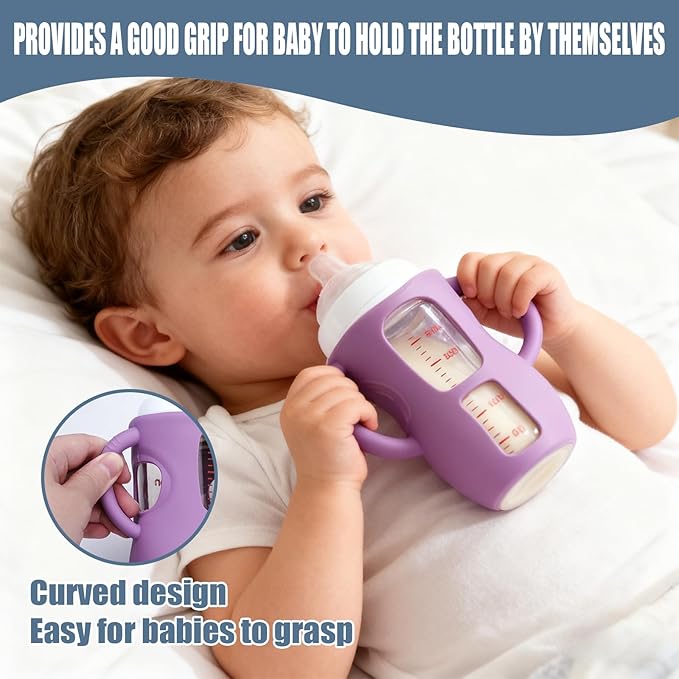 3 Pack Silicone Sleeves with Handle for Avent Baby Bottles,Drop Protection Baby Bottle Sleeves are Used for Philips Avent Glass Natural Baby Bottle 8 oz