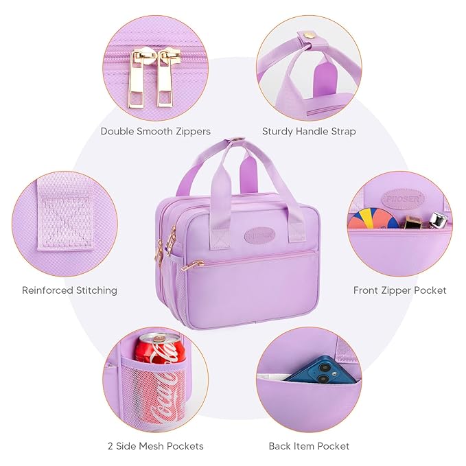 PIIOSER Breastmilk Cooler Travel Bag with Ice Pack, Compatible with Wearable Breast Pumps & Accessories - Portable Hands Free Breast Pump Carrying Case for Nursing & Working Moms, Purple