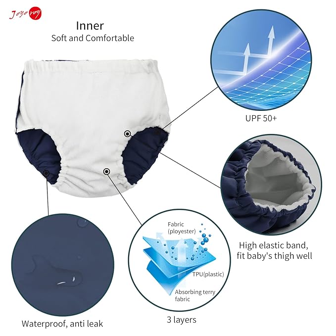 Joyo roy 2 Pcs Reusable Swim Diapers Snaps Unisex Baby Swim Diaper Size 2 Waterproof Toddler Swimming Diaper 2T Soft Washable Baby Boy and Girl Water Diapers Medium for Swimming Lesson