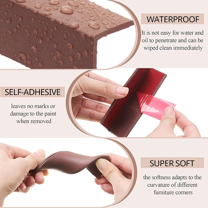 Pangda Baseboard Corners Blocks Self Adhesive Rubber Safety Corner Protectors Proofing Edge Guard Corner Cushion for Wall Furniture Edge (Brown,8 Pcs)