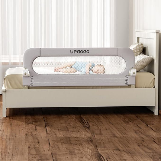 UPGOGO Folding Bed Rail for Toddlers,Baby Bed Rail Guard with Reinforced Anchor Safety System,Fit Bunk,Full Size,Queen,King,Twin(Grey,59"x23.6")