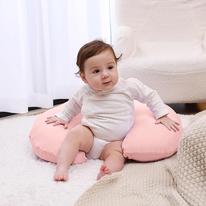 Nursing Pillow, Plus Size Breastfeeding Pillow Original Support for Baby Boys Girls Breastfeeding Essentials, with Removable Soft Cotton Cover (Pink, Large (25.59 * 20.08 * 6.30 Inches))