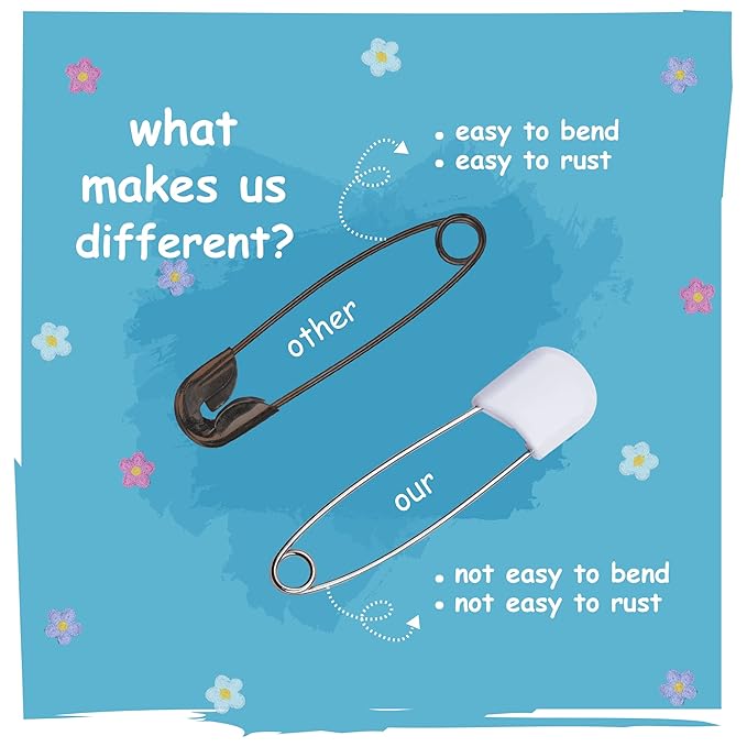 50 PCS Diaper Pins - Stainless Steel Pins with Plastic Safety Lock, Large Nappy Pins with Colorful Plastic Heads, 5.5cm x 1.1cm - Safety Pins for Baby Cloth Diapers
