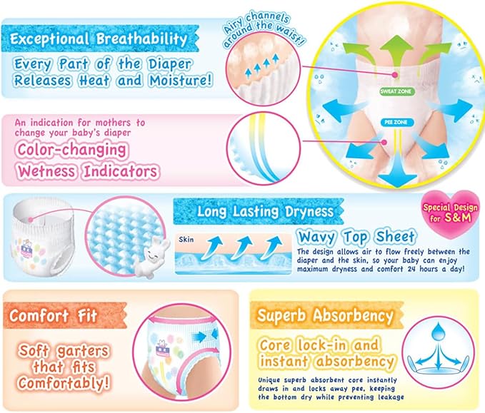 Merries Baby Diapers Size Medium, 2 PKS of 52+2 Count (108 Count), Ultra-Soft, Breathable, Parallel Import Product, Made in Japan