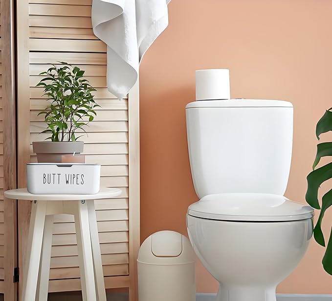 Moorfowl Butt Wipes Container for Bathroom Flushable Toilet Wipes Holder Dispensper Cute Sleek Look Nursery Decor