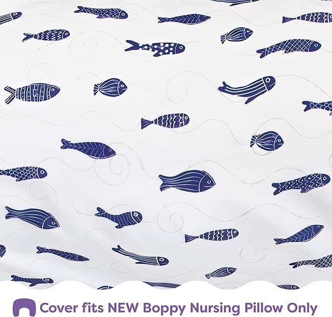Boppy Nursing Pillow Cover, Neutral Navy Fish, Single Cover, Easy-On Slipcover with Extra Soft 100% Polyester Microfiber Fabric for the Redesigned Nursing Pillow