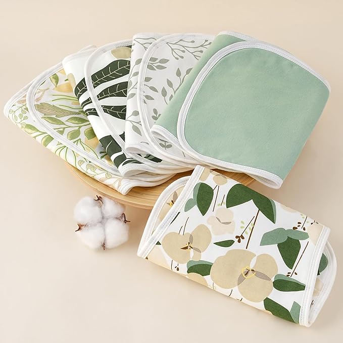 Yoofoss Baby Burp Cloths 100% Organic Cotton 5 Pack Burping Cloths for Babies Boys Girls Large 21''X10'' Extra Soft and Absorbent Leaf