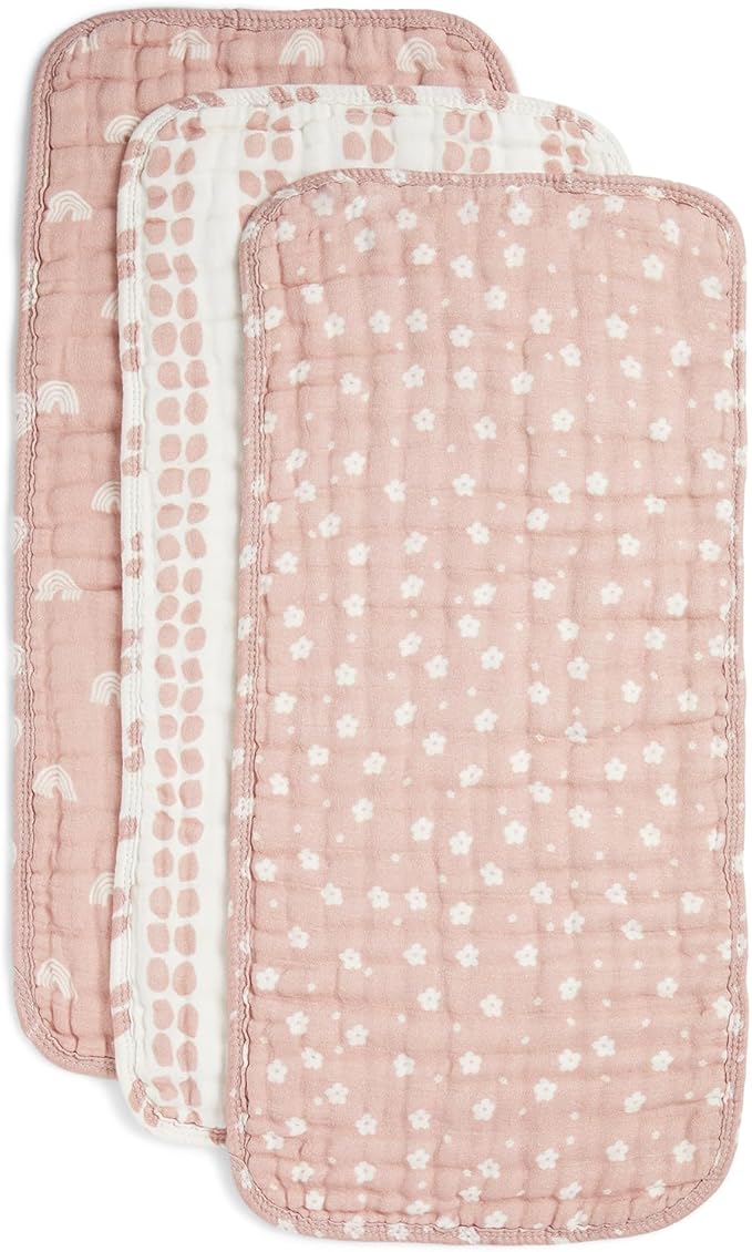 Nana Baby Burp Cloths – 100% Organic Cotton, Oversized & Hypoallergenic, 8-Layer Muslin, Machine Washable, Neutral Unisex Colors, Gentle on Sensitive Skin, Set of 3 (Pink)
