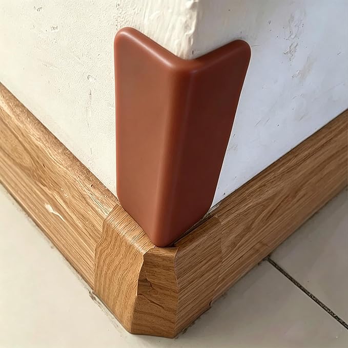 Self Adhesive Baseboard Corner Blocks, Thickened Rubber Corners Protectors Guards Trim for Wall,Furniture, Edge(Brown, 4PCS)