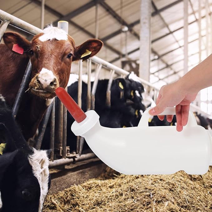 POPETPOP Calf Milk Feeder Bottle 1 Set Calves Nurser Bottles with Handle and Silicone Lamb Cow Nursing Feeding Bottle Farm Goats Milk Feeder Livestock Supplies