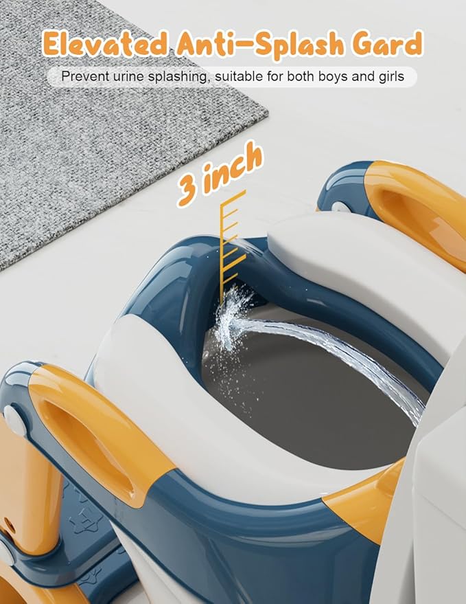 Potty Training Seat with Step Stool, Toddler Potty Training Toilet Seat with Non-Slip Step Splash Guard Safety Handles and Waterproof Cushion, 2 In 1 Toddler Potty Seat